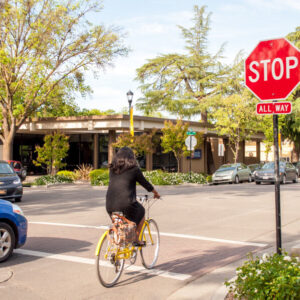 cyclist at a stop sign